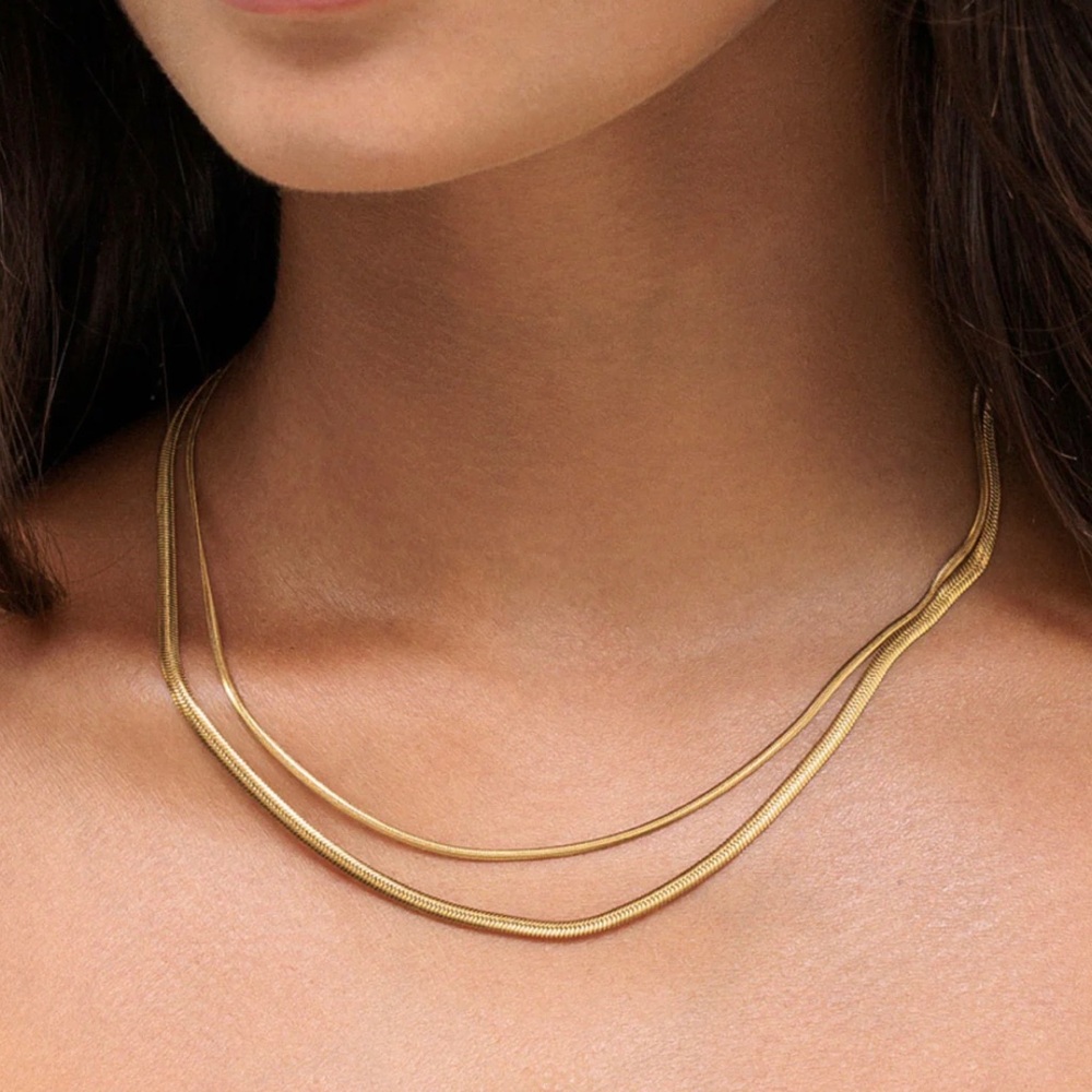 Double Herringbone Gold Necklace Set
